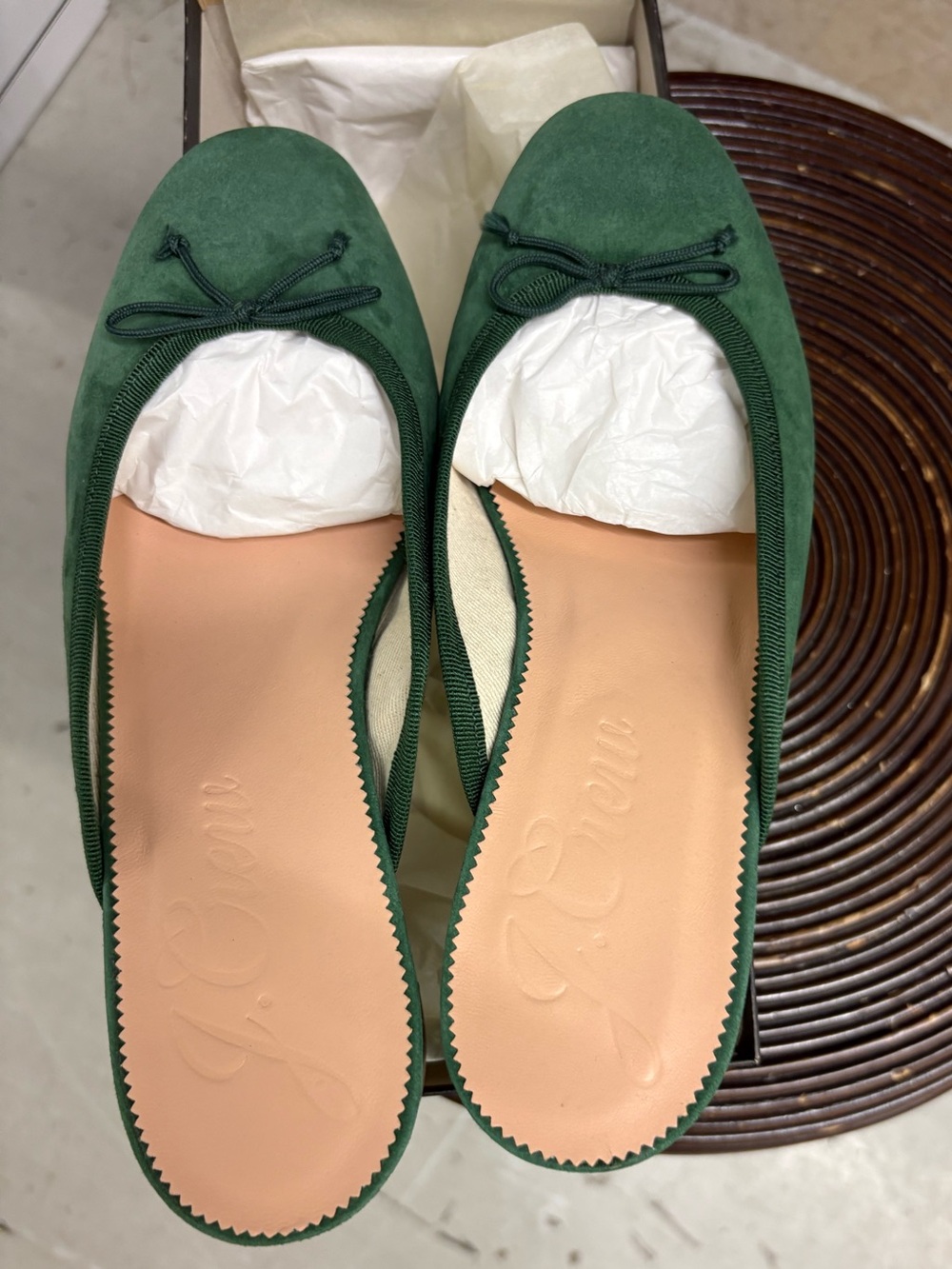 J. Crew Suede Midheel Kate Mules. Size 9.5. Vintage Pine. New.